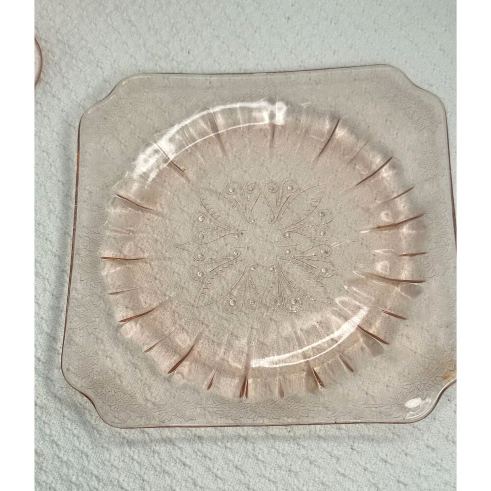 Adams Pink Depression Glass Saucer Rounded/Scalloped Edges 7.5" Two Bridal